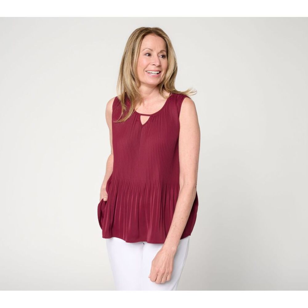 BEAUTIFUL by Lawrence Zarian Women's Top Sz L Pleated Sleeveless Red